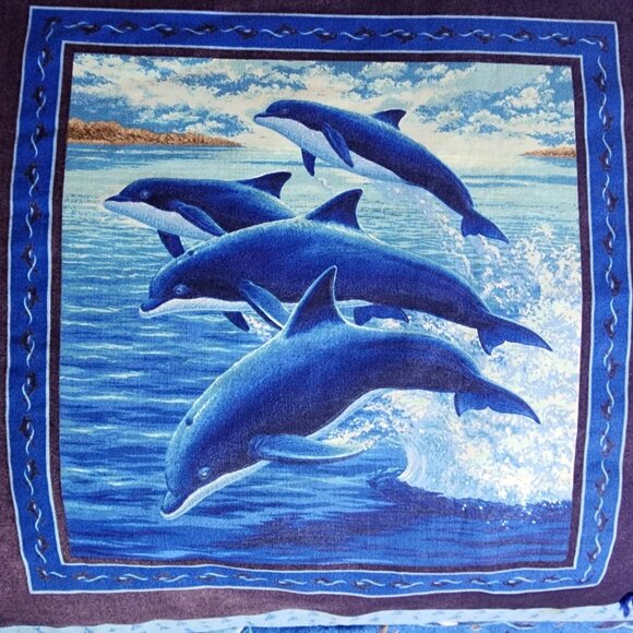 Handmade Full Size Reversible Comforter Blanket Orca Whale Dolphin Bedding Blue - Picture 9 of 10